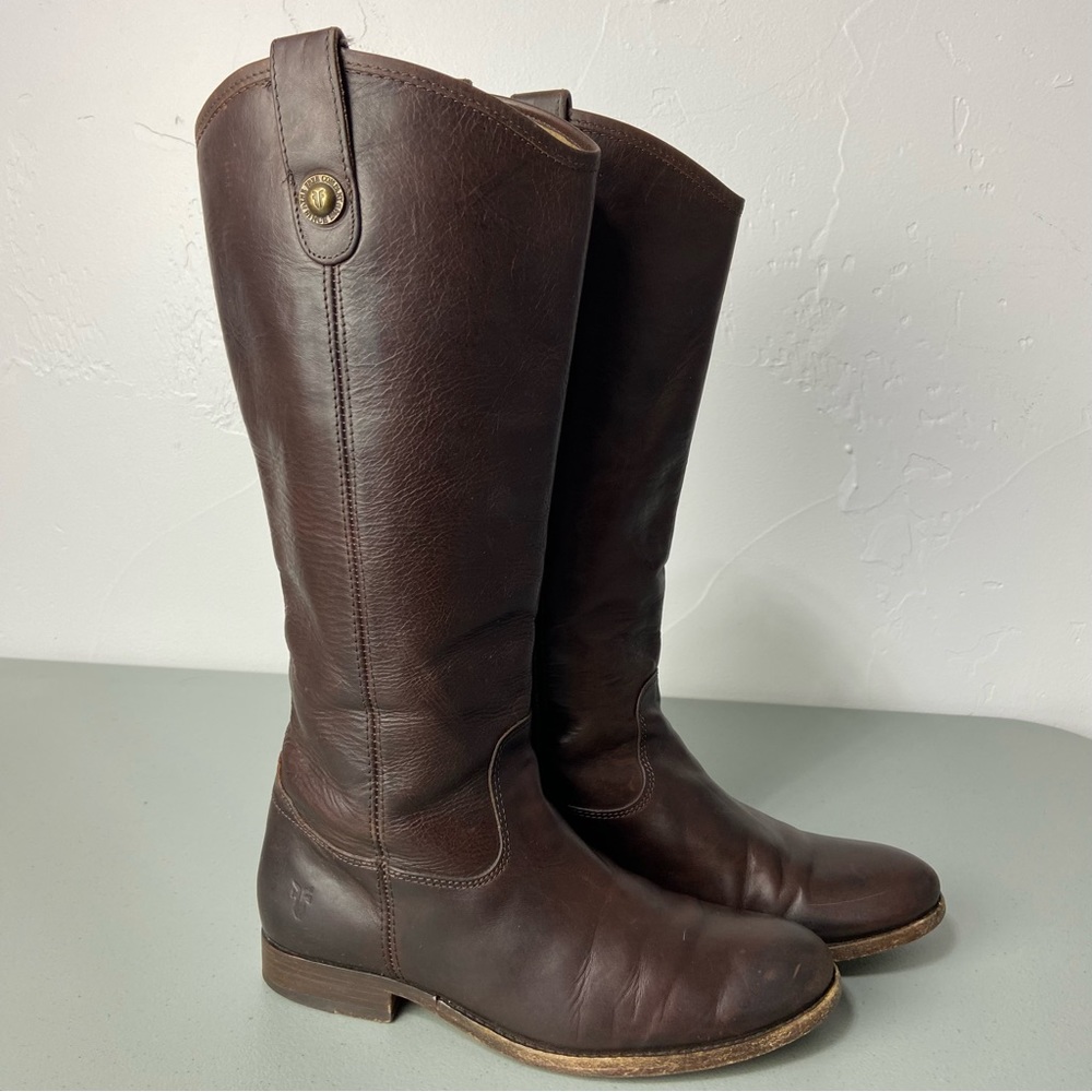 Frye Melissa Button Tall Brown Leather Riding Boot Equestrian Women's 8B 77167